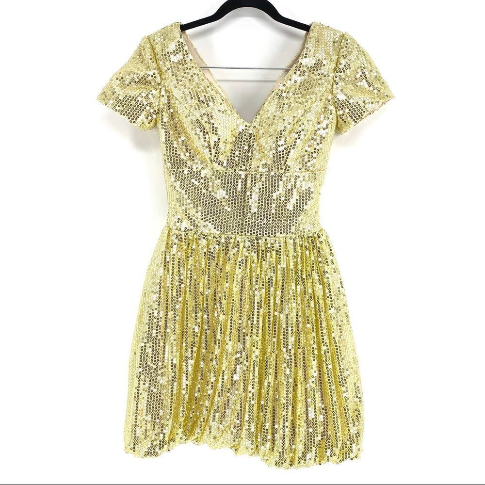 Radiant Gold Sequence Mini Cocktail Dress